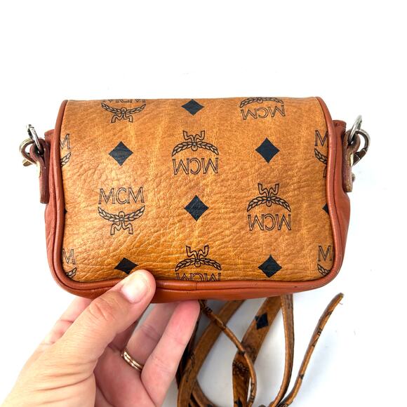 MCM Mini Visetos Crossbody Bag Micro Purse Monogram Cognac Camel Logo Tan - Picture 3 of 13
